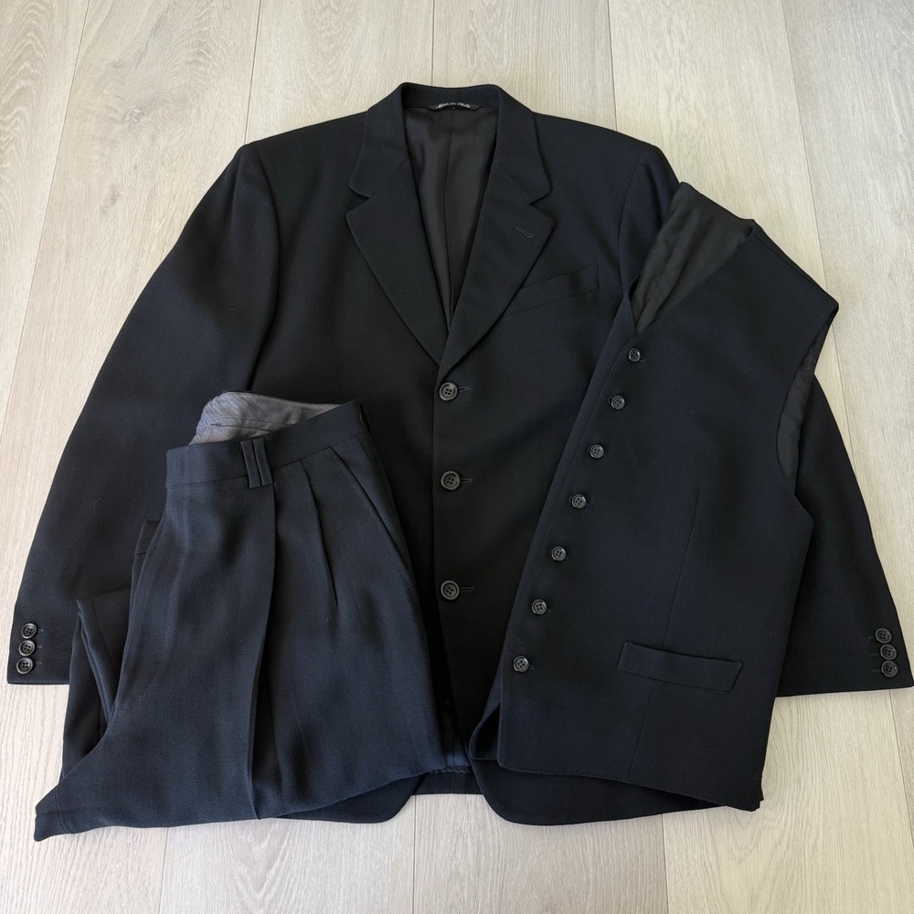 Canali Milano 3pc Suit Solid Black Men's Size EU 48 US 38 Made In Italy